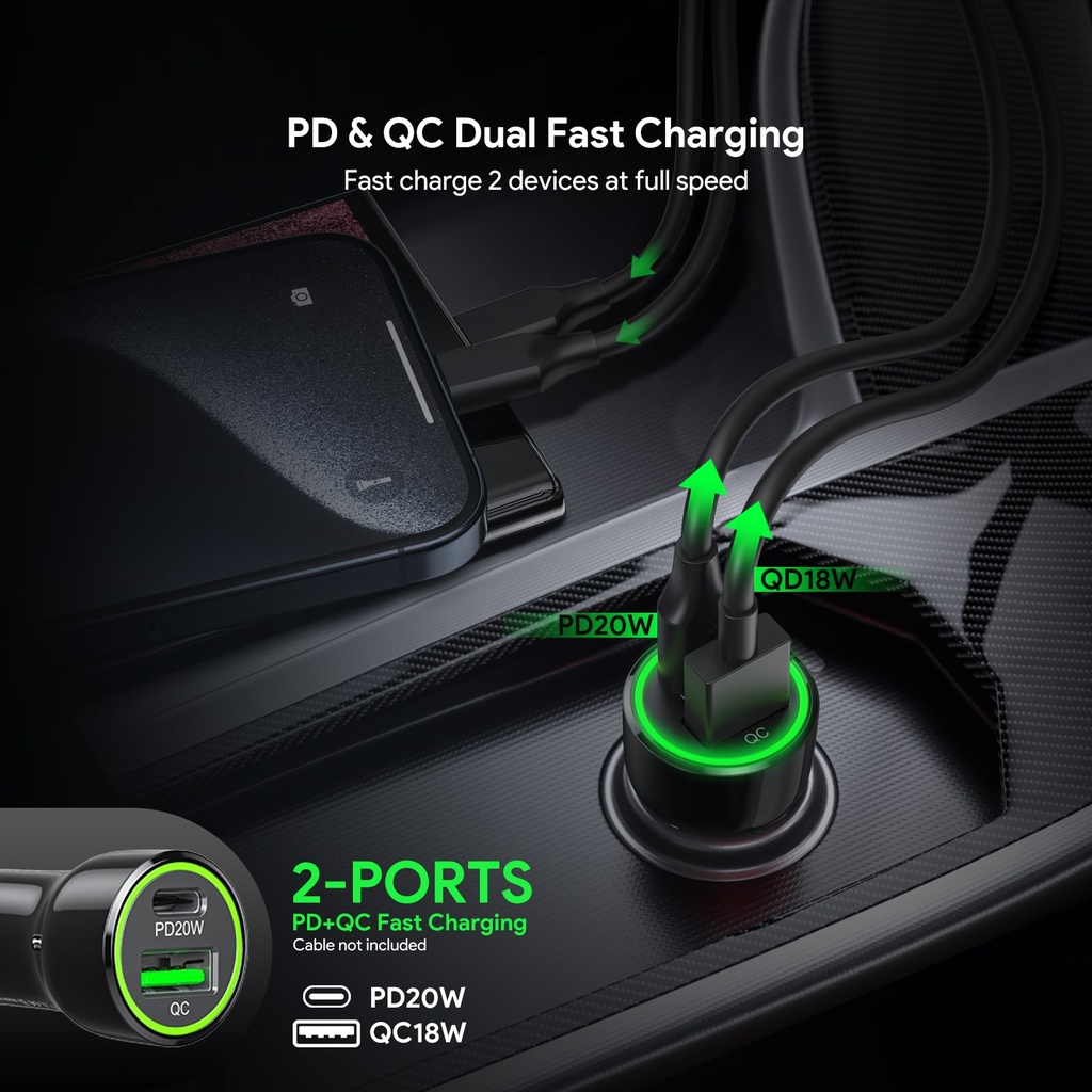 Esoulk 20W PD&QC Car Charger - Black (12 PCs)