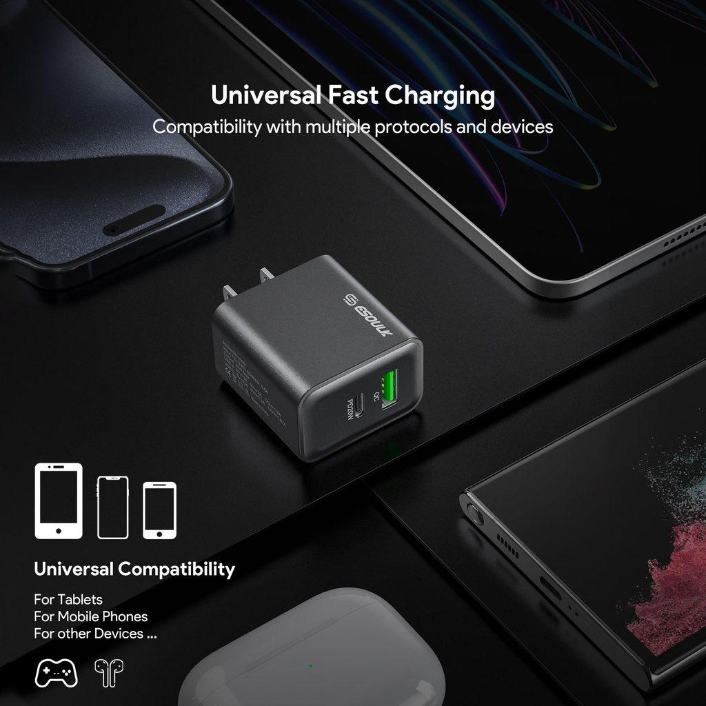 Esoulk 20W PD&QC Wall Charger - Black (12 PCs)