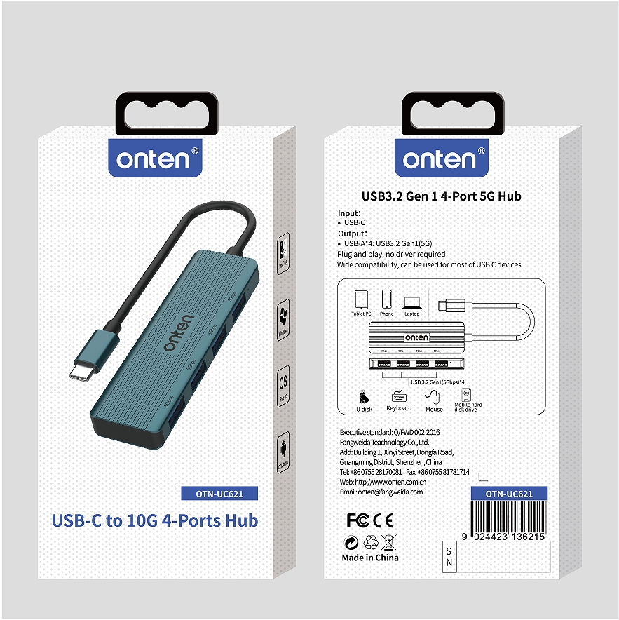 Onten OTN-UC621 Type-C to USB 3.0*4 Hub  (4 in 1)
