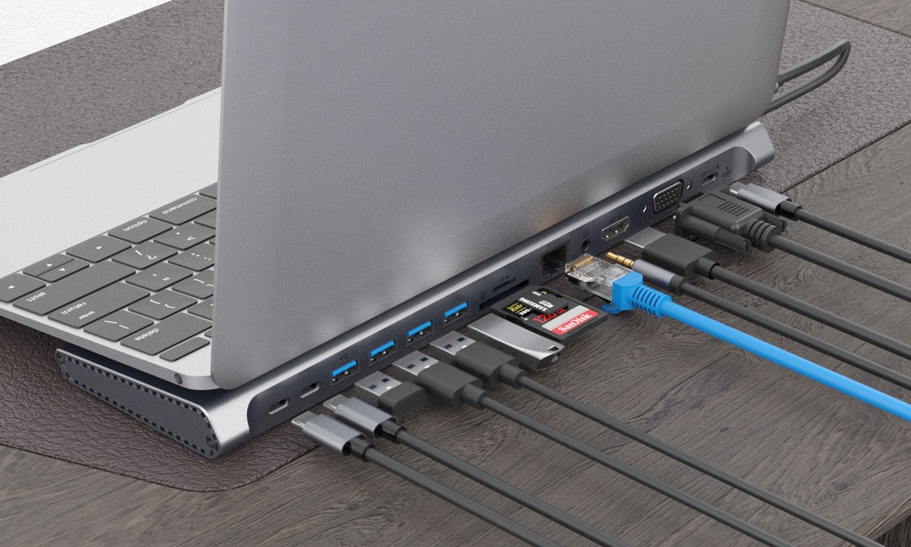 Onten Type-C Multi Functional, HDMI+VGA+RJ45+ USB3+USB2+SD2+TF2+Type-C2PD(13in1)
