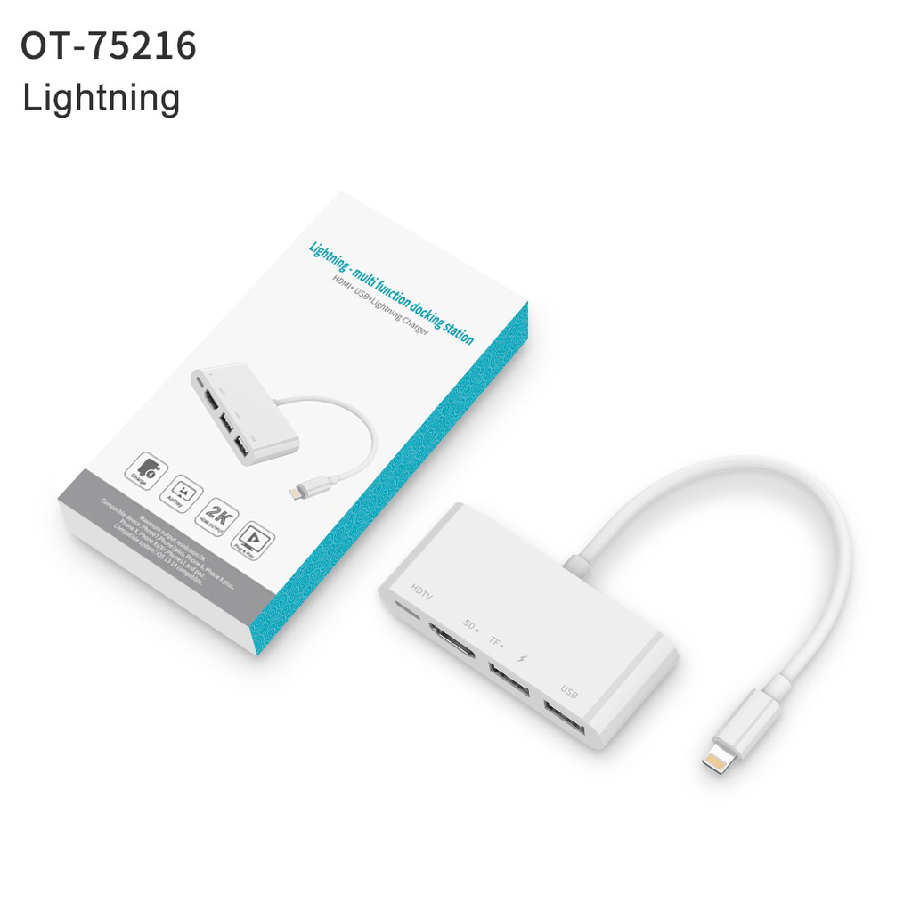Onten Lightning to HDMI + USB3.0*2  + PD 3.0  adapter. 1080P@30Hz (4 in 1) 