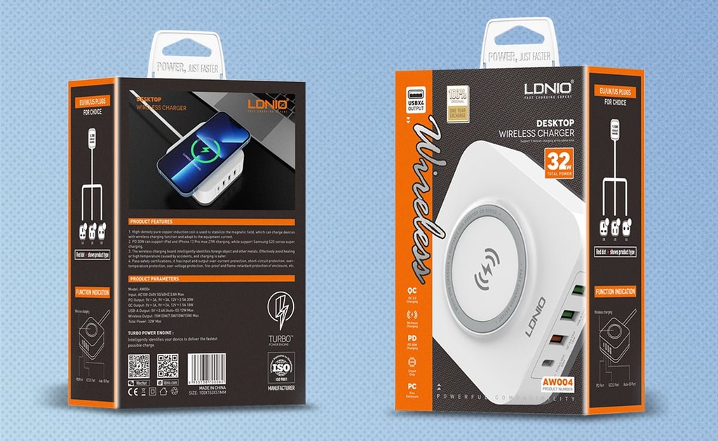 LDNIO AW004 32W Desktop Wireless QC3.0 / PD 30W Charger