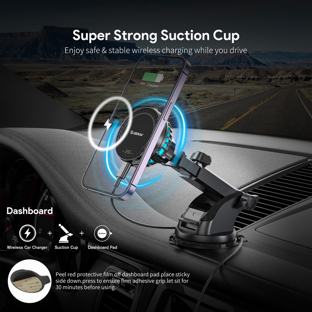 Esoulk 15W Magnetic Wireless Car Charger (Black)