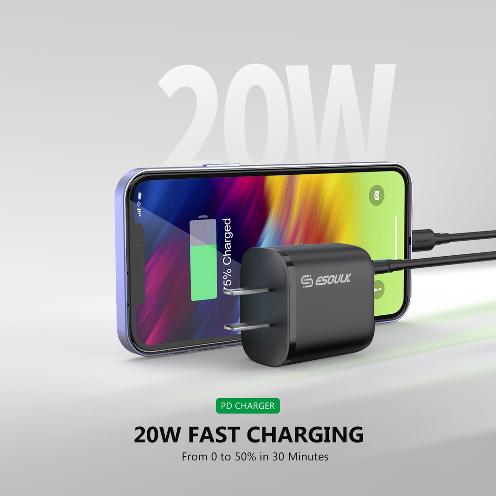 Esoulk 20W PD  Fast Wall Charger - Black