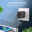 Esoulk 20W PD/QC Wall Charger & Cable (5ft) for Type-C to 8 Pin - Black