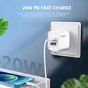 Esoulk 20W PD/QC Wall Charger & Cable (5ft) for Type-C to 8 Pin - White