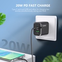 Esoulk 20W PD/QC Wall Charger & Cable (5ft) for Type-C to C - Black