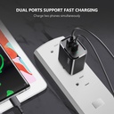 Esoulk 20W PD/QC Wall Charger & Cable (5ft) for Type-C to C - Black