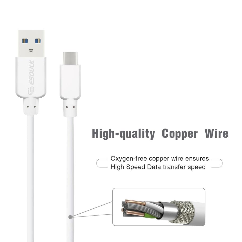 Esoulk 5ft Round Cable For Type-C 1.5A - White