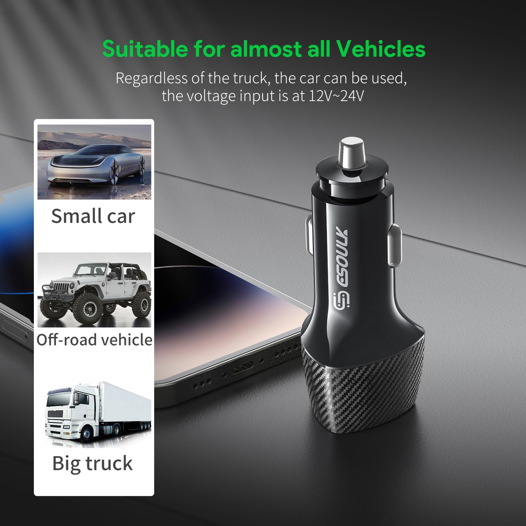 Esoulk 40W Dual Type-C Port Fast Car Charger - Black