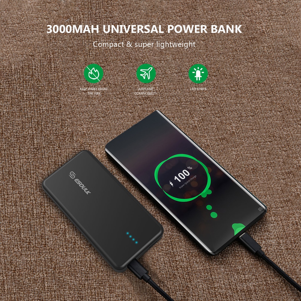 Esoulk Universal Power Bank 3000 mAh - Black