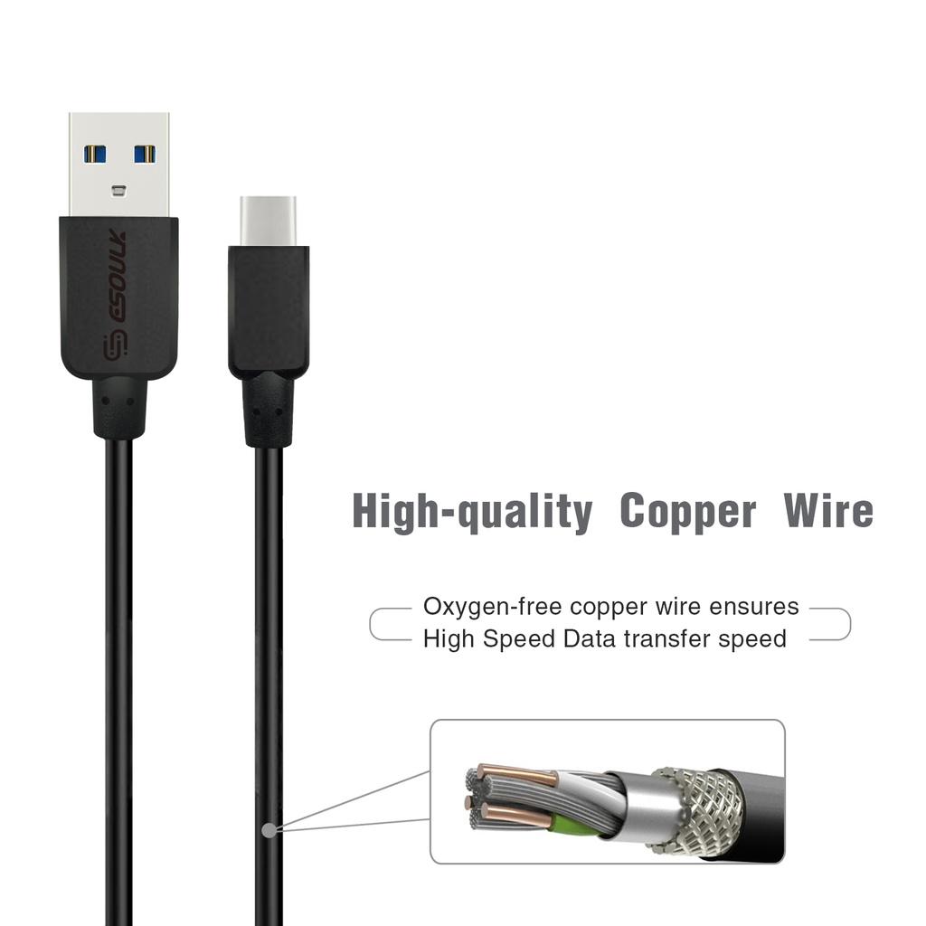 Esoulk 5ft Round Cable For Type-C 1.5A - Black