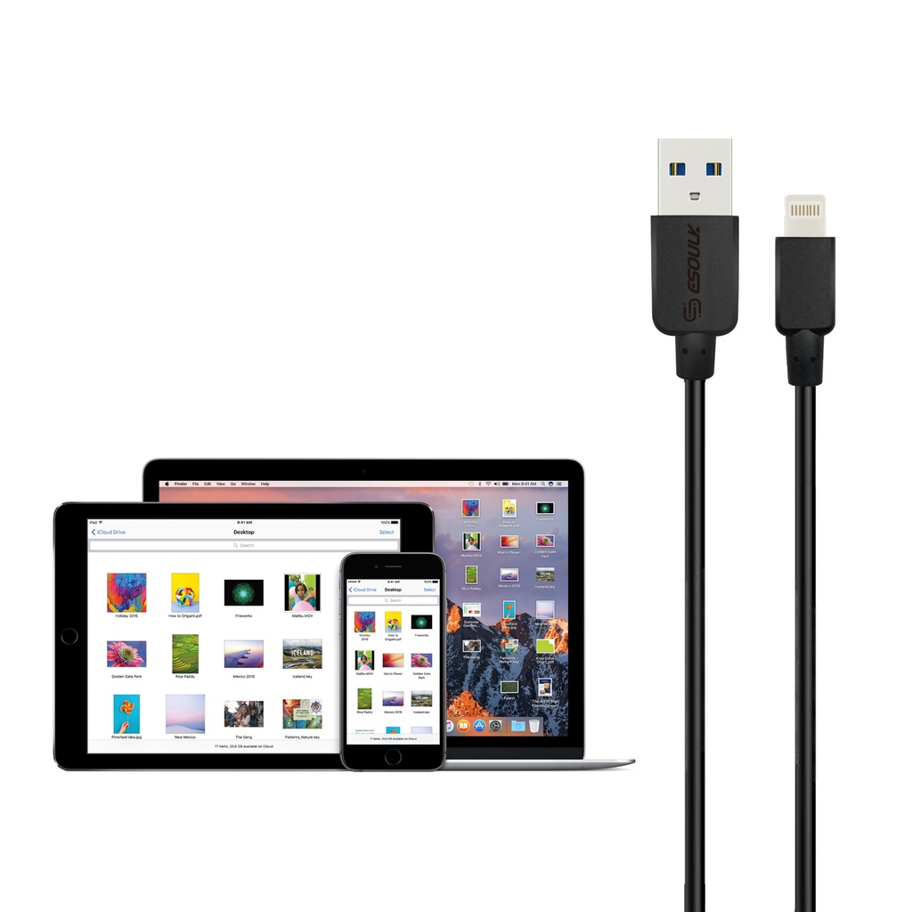 Esoulk 5ft Round Cable For iPhone 1.5A - Black