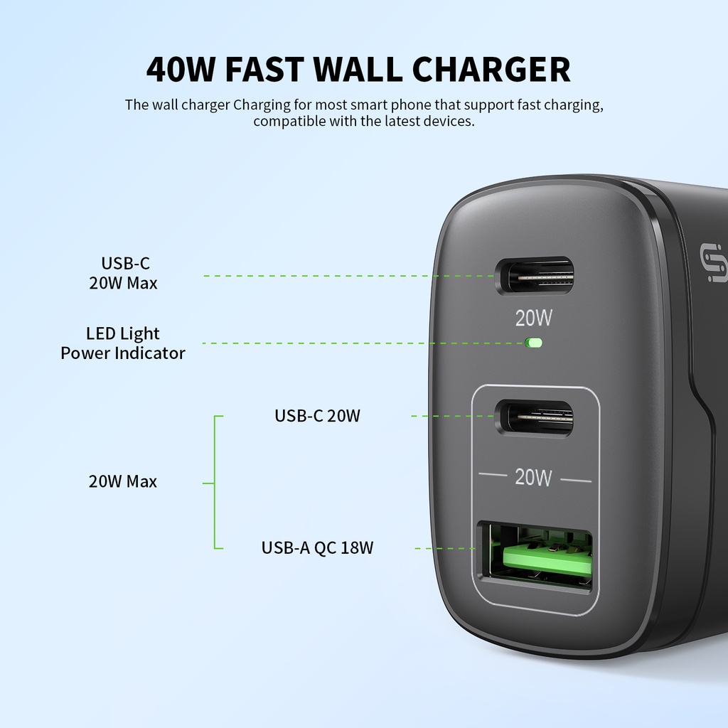 Esoulk 40W Fast Wall Charger - Black