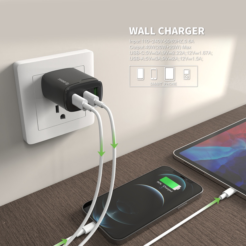 Esoulk 40W Fast Wall Charger - Black