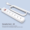 Esoulk 6-Outlet Power Strip & 4ft Power Cord (White)