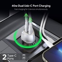 Esoulk 40W Dual Type-C Port Fast Car Charger - White