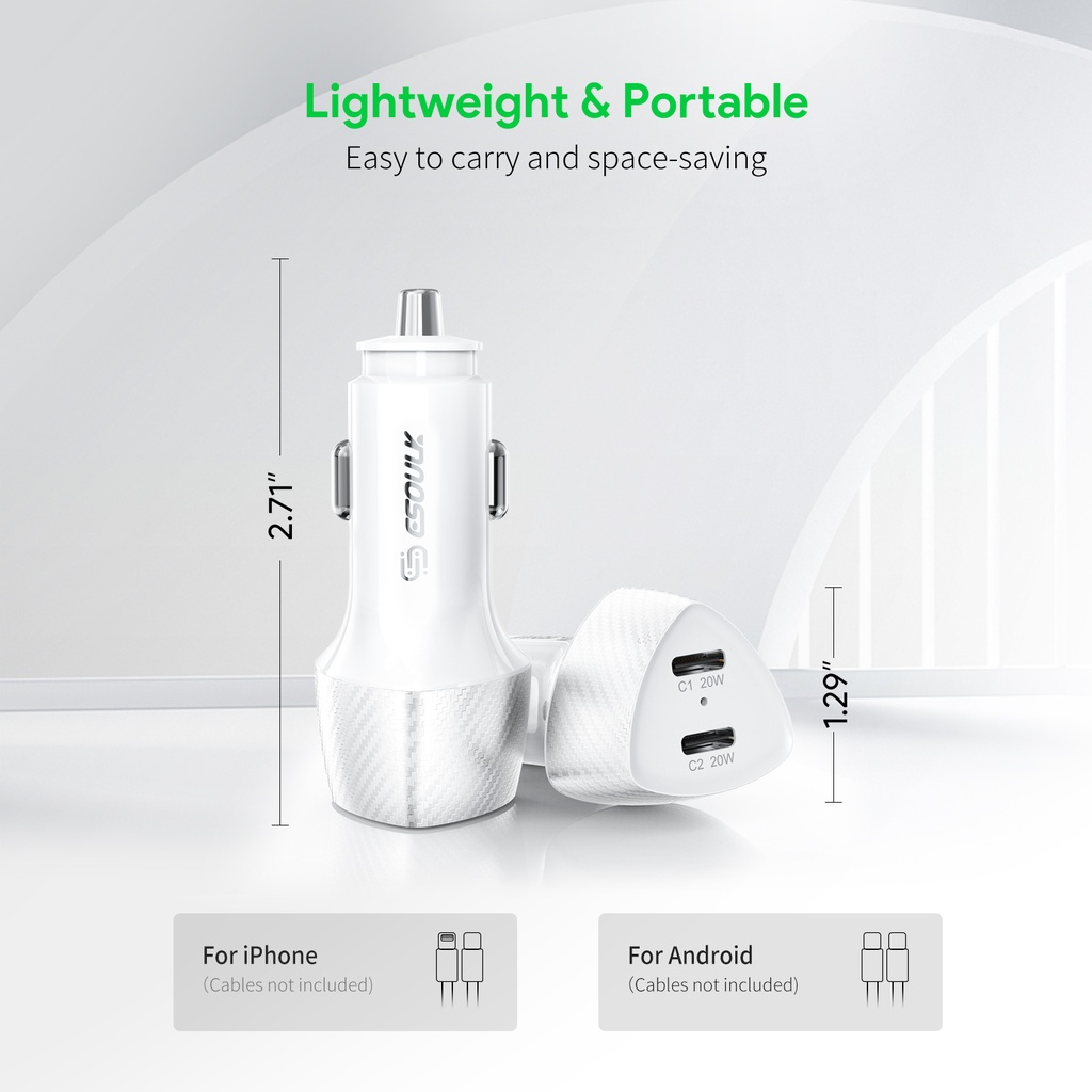 Esoulk 40W Dual Type-C Port Fast Car Charger - White