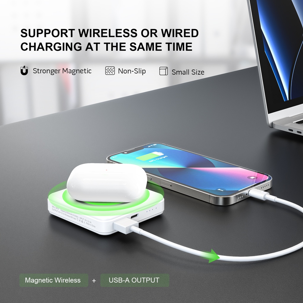 Esoulk Magnetic Wireless Power Bank  5W 5000mAh - White