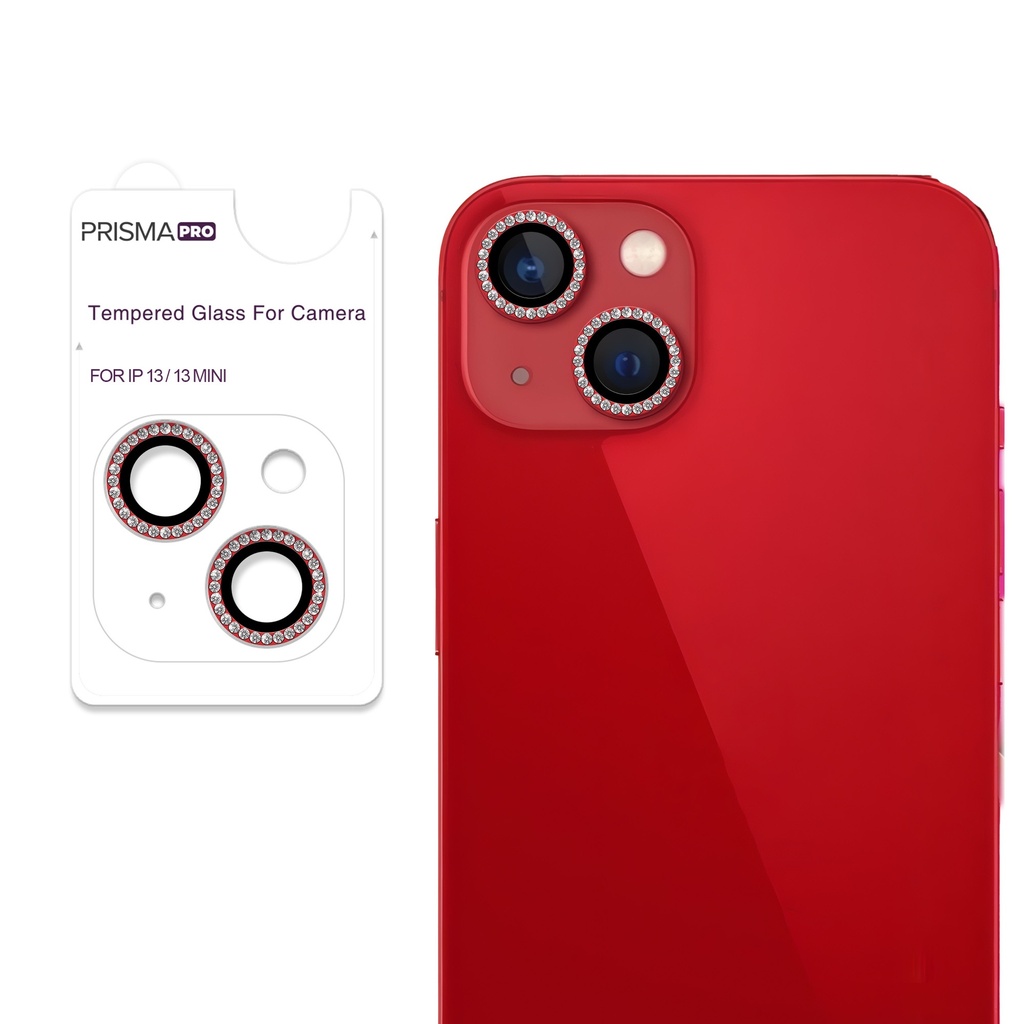 Prisma Pro Shield - Diamond Camera Lens w/HD Tempered Glass  for iPhone 13 / 13 Mini (Red)