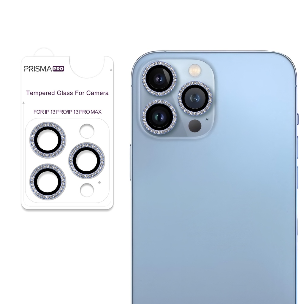 [PP-I13PM-DCL-BL] Prisma Pro Shield - Diamond Camera Lens w/HD Tempered Glass  for iPhone 13 Pro / 13 Pro Max (Sierra Blue)