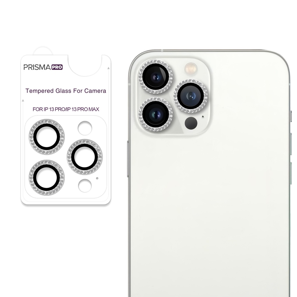 [PP-I13PM-DCL-SI] Prisma Pro Shield - Diamond Camera Lens w/HD Tempered Glass  for iPhone 13 Pro / 13 Pro Max (Silver)