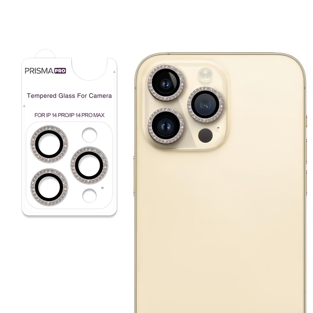 Prisma Pro Shield - Diamond Camera Lens w/HD Tempered Glass  for iPhone 14 Pro / 14 Pro Max (Gold)