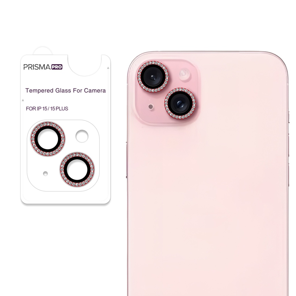 Prisma Pro Shield - Diamond Camera Lens w/HD Tempered Glass  for iPhone 15 / 15 Plus (Red)