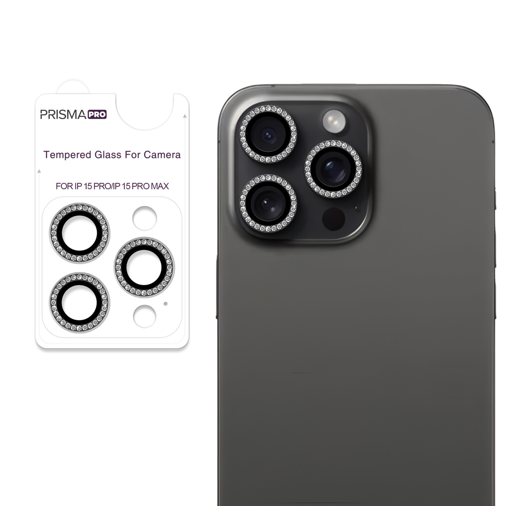 Prisma Pro Shield - Diamond Camera Lens w/HD Tempered Glass  for iPhone 15 Pro / 15 Pro Max (Black)