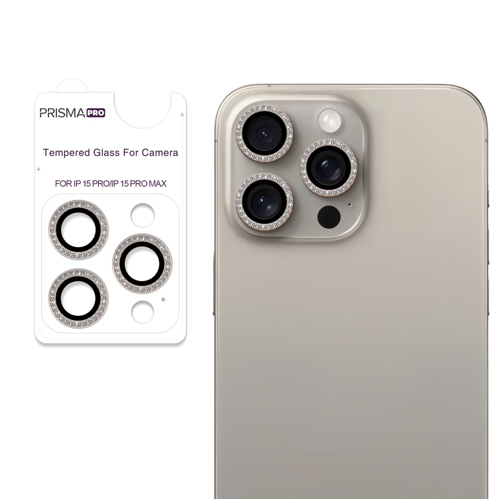 Prisma Pro Shield - Diamond Camera Lens w/HD Tempered Glass  for iPhone 15 Pro / 15 Pro Max (Gold)