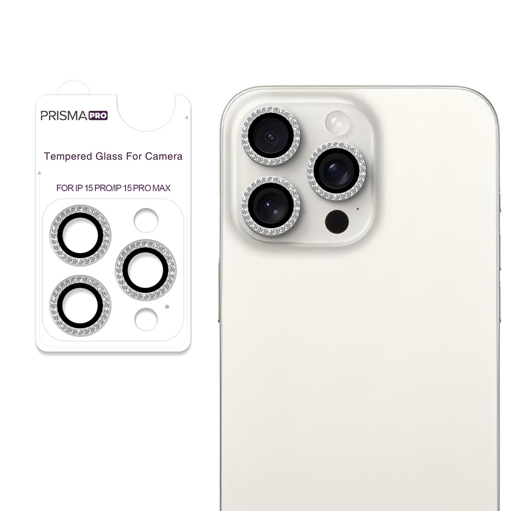 Prisma Pro Shield - Diamond Camera Lens w/HD Tempered Glass  for iPhone 15 Pro / 15 Pro Max (Silver)