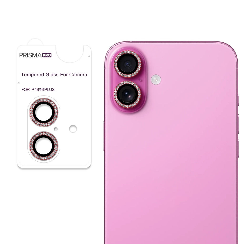 Prisma Pro Shield - Diamond Camera Lens w/HD Tempered Glass  for iPhone 16 / 16 Plus (Red)
