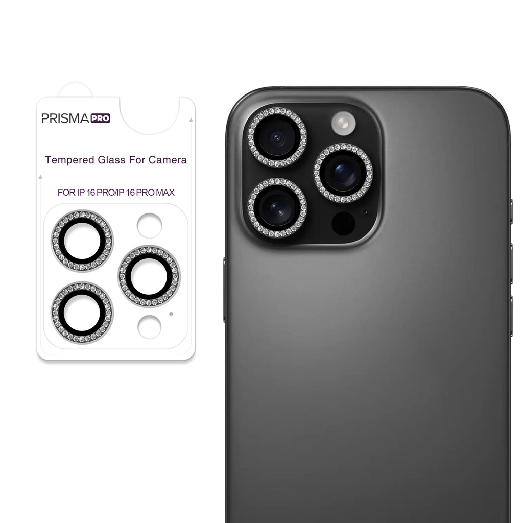 Prisma Pro Shield - Diamond Camera Lens w/HD Tempered Glass  for iPhone 16 Pro / 16 Pro Max (Black)