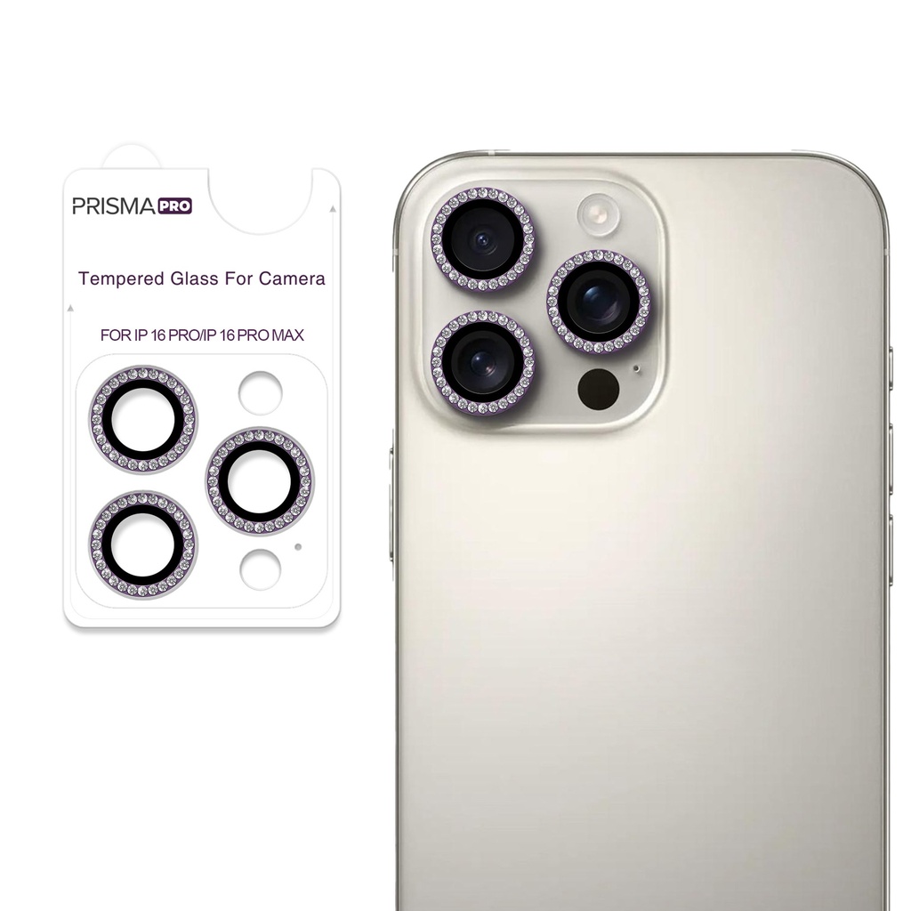 Prisma Pro Shield - Diamond Camera Lens w/HD Tempered Glass for iPhone 16 Pro / 16 Pro Max (Deep Purple)
