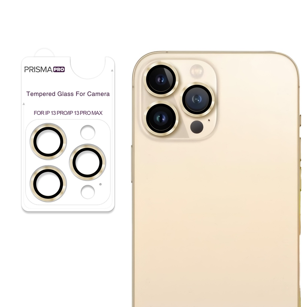 [PP-I13PM-RCL-GO] Prisma Pro Shield - Ring Camera Lens w/HD Tempered Glass  for iPhone 13 Pro / 13 Pro Max (Gold)