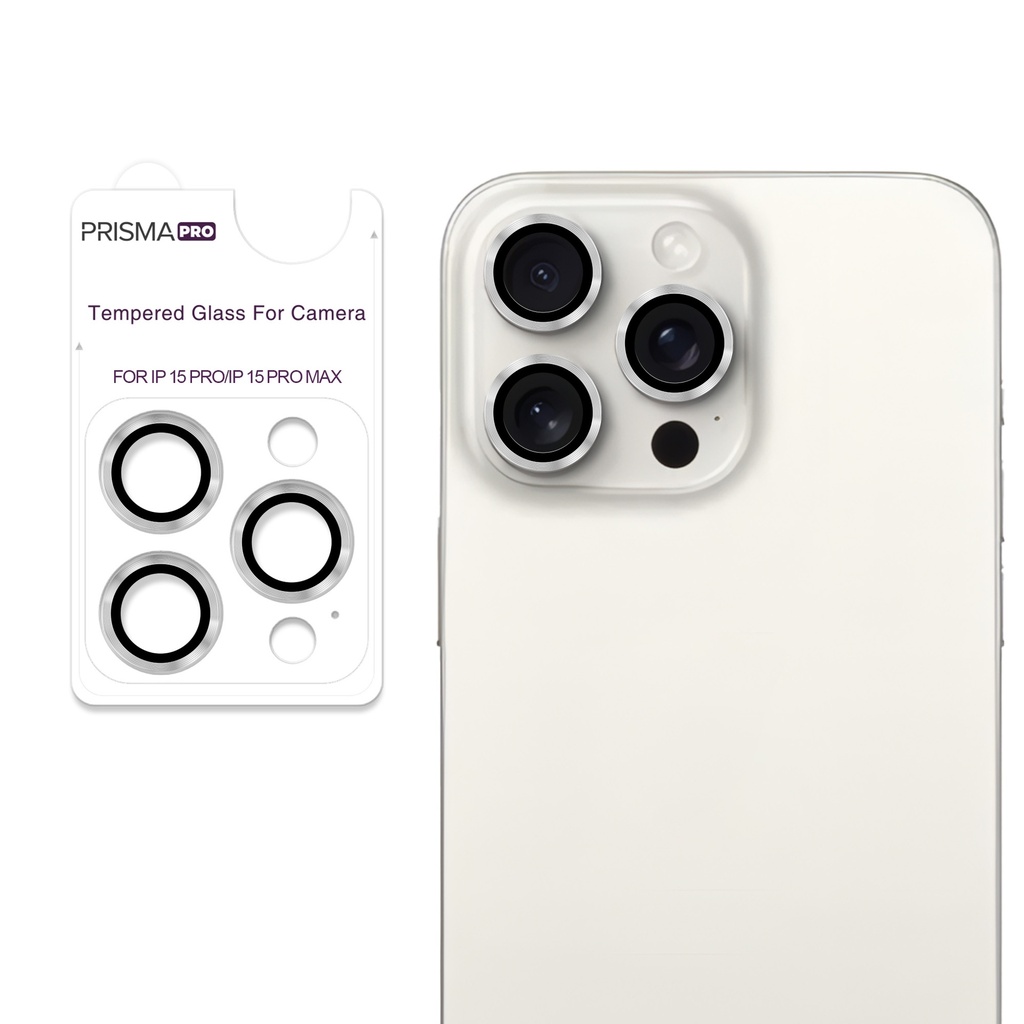Prisma Pro Shield - Ring Camera Lens w/HD Tempered Glass  for iPhone 15 Pro / 15 Pro Max (Silver)