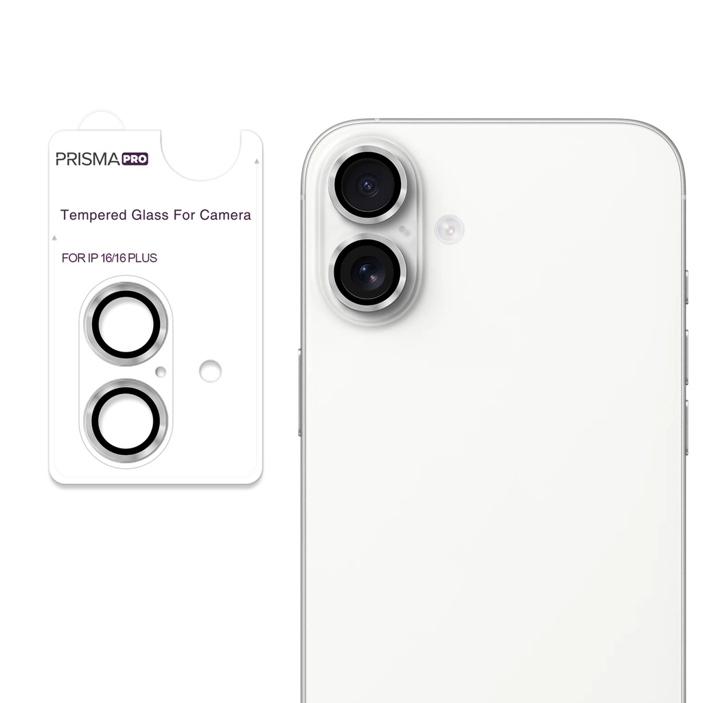 Prisma Pro Shield - Ring Camera Lens w/HD Tempered Glass  for iPhone 16 / 16 Plus (Silver)
