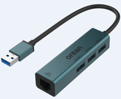 Onten 5226 4 in 1 Ethernet Hub (3x USB 2.0 + Ethernet) (Green)