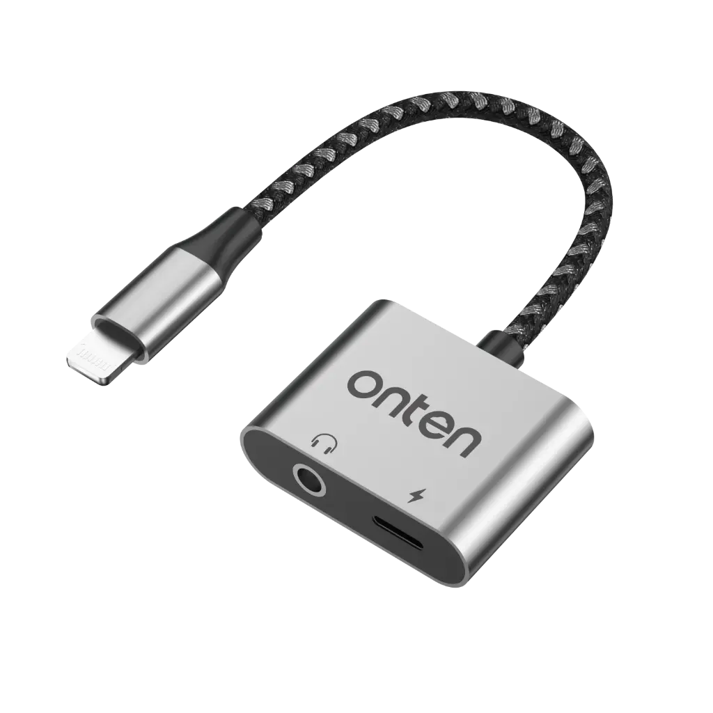 Onten 132 2 in 1 USB-L to Aux + Charging Converter (With Chip) (Gray)