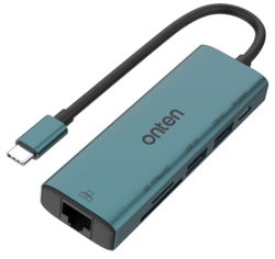 Onten UC122 6 in 1 USB-C Expander (Ethernet + microSD / SD Card Reader + USB 2.0 + USB 3.0 + 5v input) (Green)