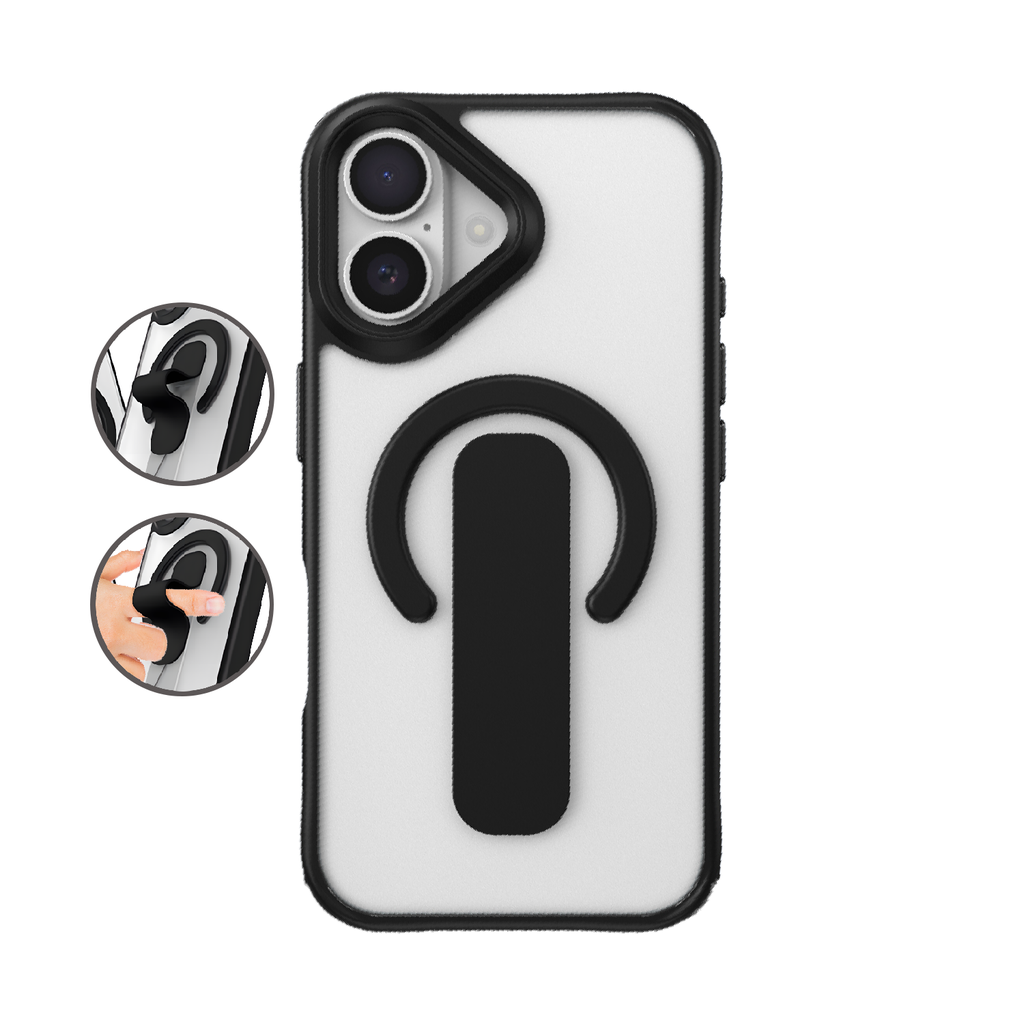  Sophisticated Matte Stand Holder Case with Magsafe for iPhone 16 Pro Max - Black