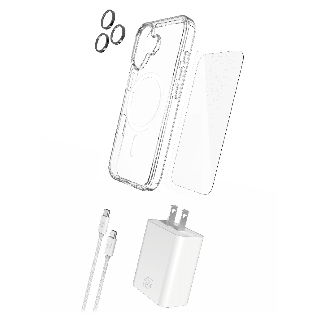 Gadget Guard - 5 In 1 Bundle Includes Magsafe Case /  Camera Lens Protector /  Glass Screen Protector /  30w Charging Block /  1.8m Cable For Apple Iphone 16 - Clear