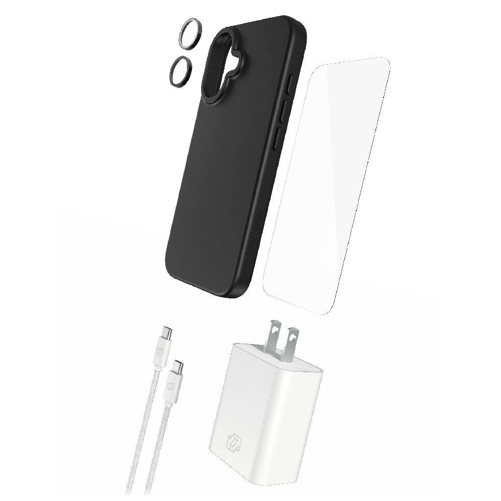 Gadget Guard - 5 In 1 Bundle Includes Magsafe Case /  Camera Lens Protector /  Glass Screen Protector /  30w Charging Block /  1.8m Cable For Apple Iphone 16 - Black