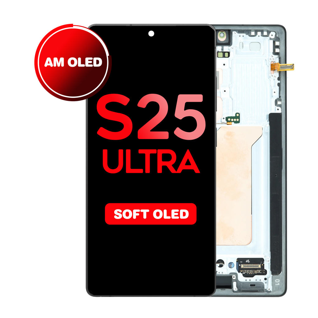 OLED Assembly for Samsung Galaxy S25 Ultra (S938) with Frame - Titanium Black (Aftermarket Plus - Soft OLED / 120Hz)