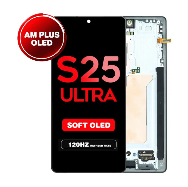 OLED Assembly for Samsung Galaxy S25 Ultra (S938) with Frame - Titanium Black (Aftermarket Plus - Soft OLED / 120Hz)
