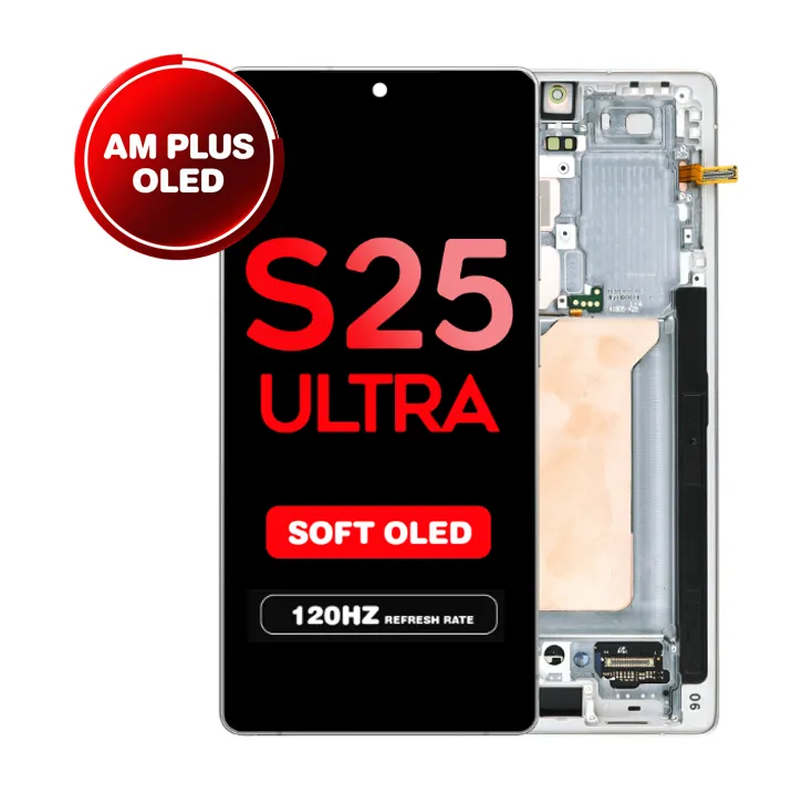 OLED Assembly for Samsung Galaxy S25 Ultra (S938) with Frame - White Silver (Aftermarket Plus - Soft OLED / 120Hz)