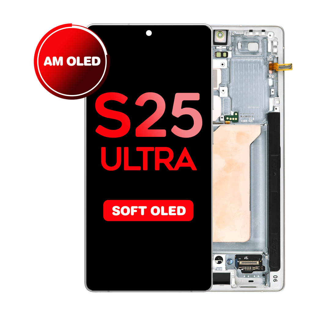 OLED Assembly for Samsung Galaxy S25 Ultra (S938) with Frame - White Silver (Aftermarket Plus - Soft OLED / 120Hz)