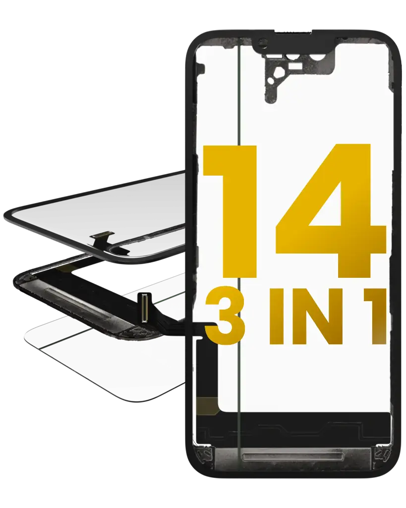 3 in 1 (Glass + OCA Pre-Installed + Frame) For iPhone 14 (OCA Master) (3 Pack) (Premium)