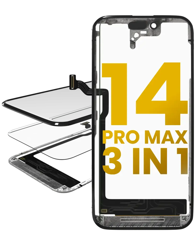 3 in 1 (Glass + OCA Pre-Installed + Frame) For iPhone 14 Pro Max (OCA Master) (3 Pack) (Premium)