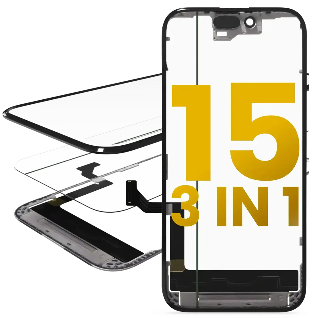 3 in 1 (Glass + OCA Pre-Installed + Frame) For iPhone 15 (OCA Master) (3 Pack) (Premium)